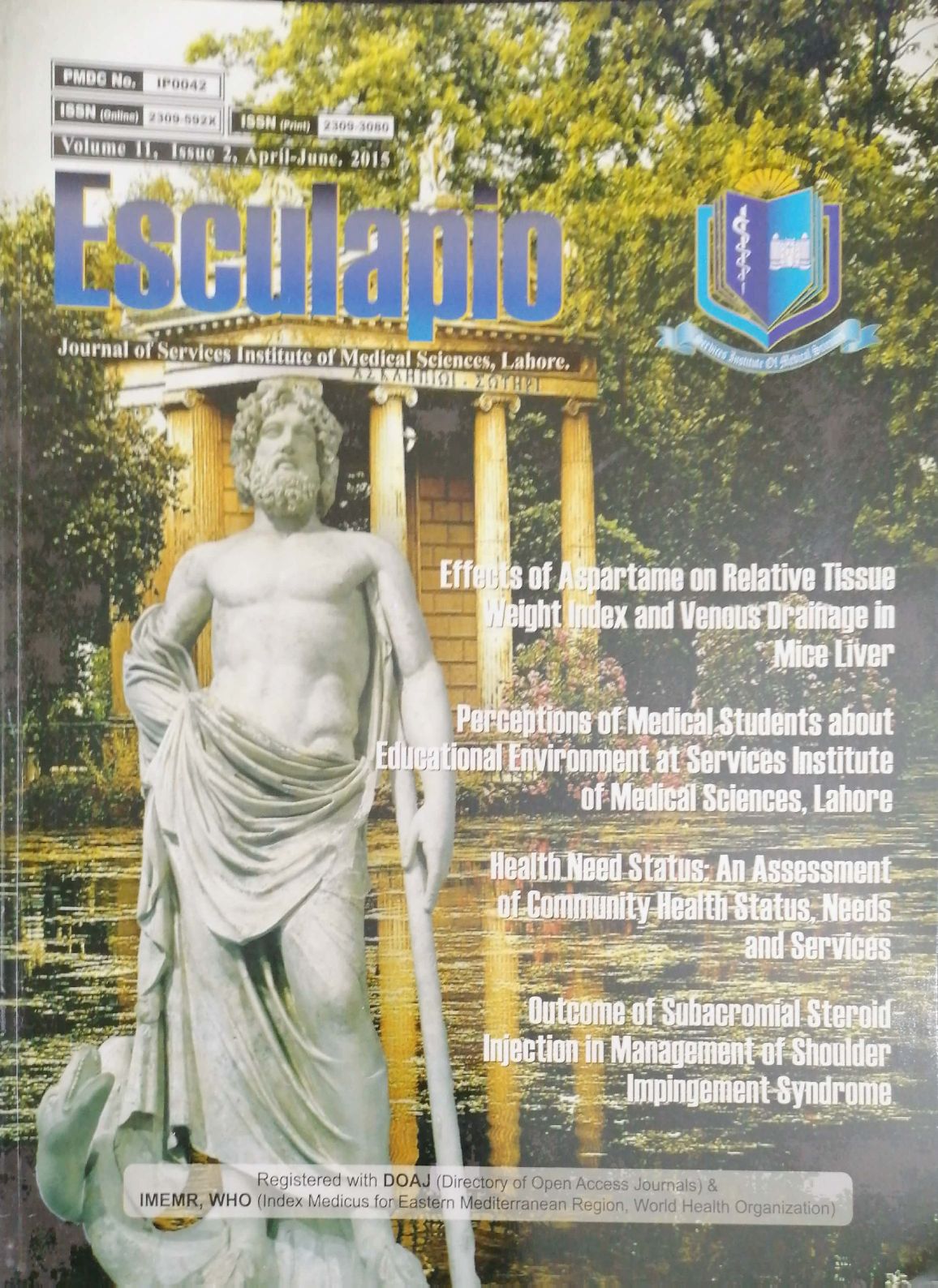 					View Vol. 11 No. 2 (2015): Esculapio Volume 11
				