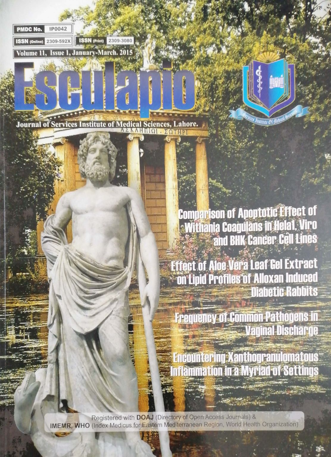 					View Vol. 11 No. 1 (2015): Esculapio Volume 11
				
